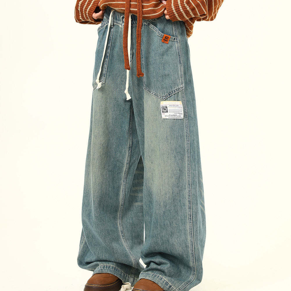 美式復古水洗baggy牛仔褲女秋季潮牌寬鬆直筒百搭老爹褲