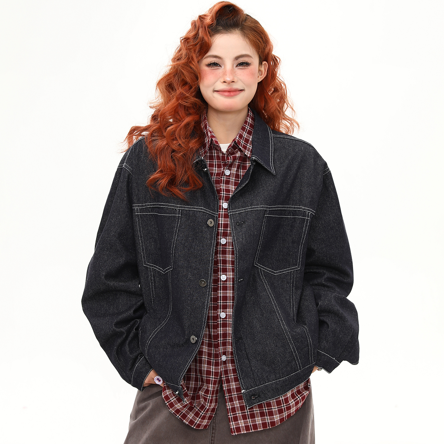 美式復古丹寧原色短款牛仔外套女秋冬寬鬆百搭夾克上衣