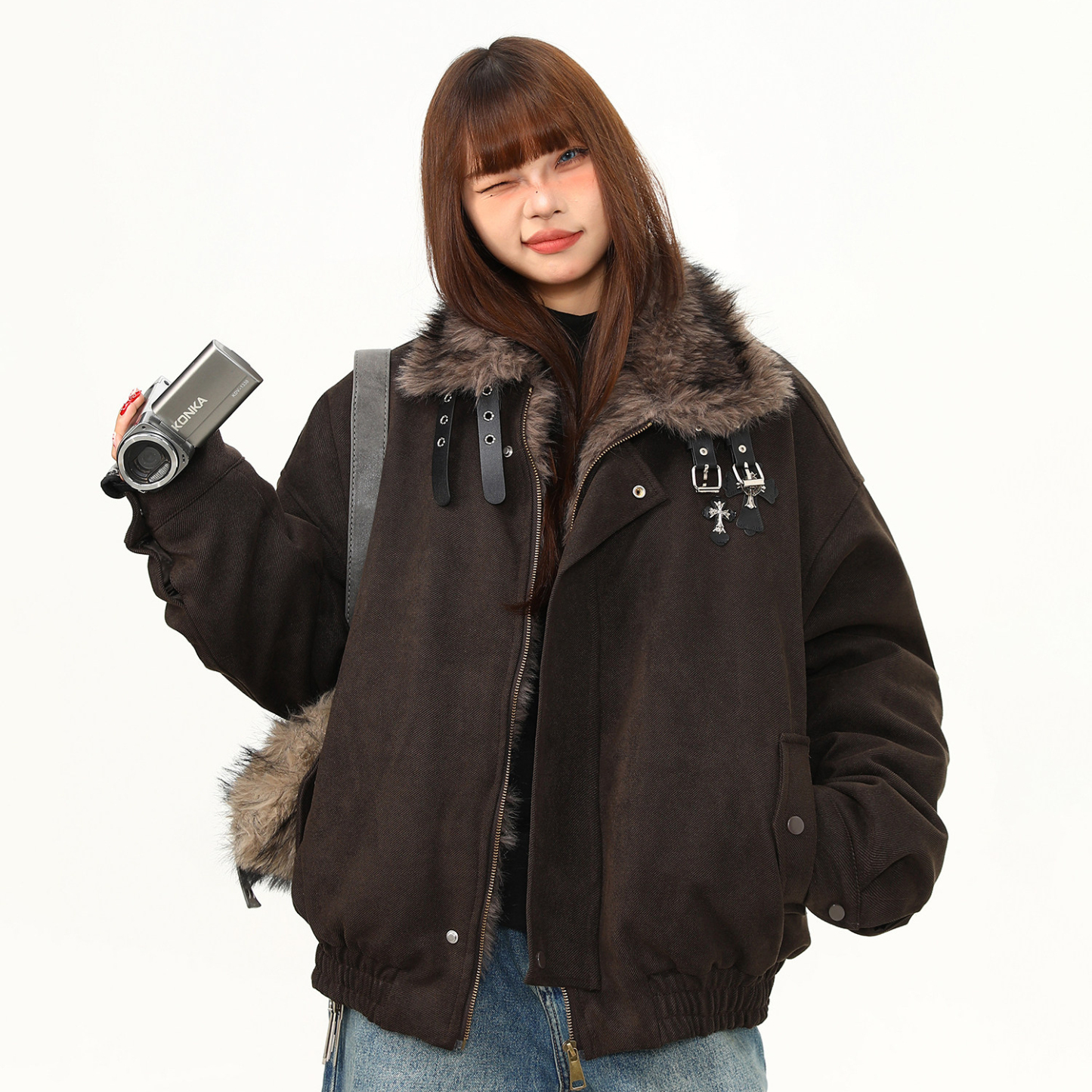 美式復古高級感美拉德座山雕棉服外套女冬季加厚保暖棉衣