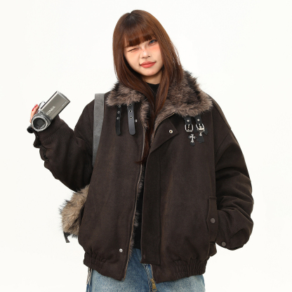 美式復古高級感美拉德座山雕棉服外套女冬季加厚保暖棉衣