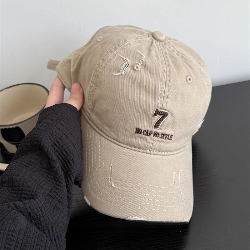 日系水洗牛仔數位7鴨舌帽帽子女顯臉小棒球帽夏