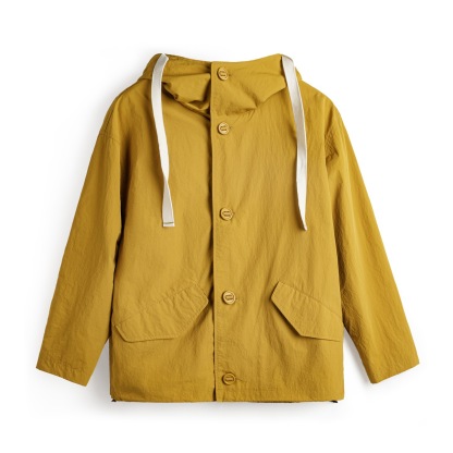 薑黃色戶外薄款寬鬆梭織連帽抽繩防風工裝夾克休閒外套女士秋