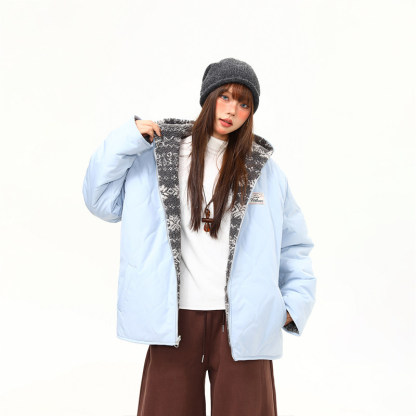 冬季復古費爾島羊羔絨雙面穿棉服女寬鬆氛圍感加厚外套