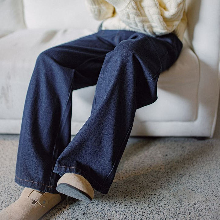 馬登女裝 復古法工褲窄版直筒牛仔褲水洗垂感闊腿褲寬鬆休閒長褲秋冬女