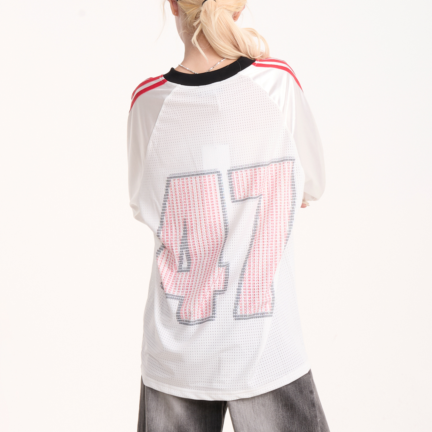 復古條紋Kitty猫印花長袖T恤女美式運動風寬鬆網眼上衣