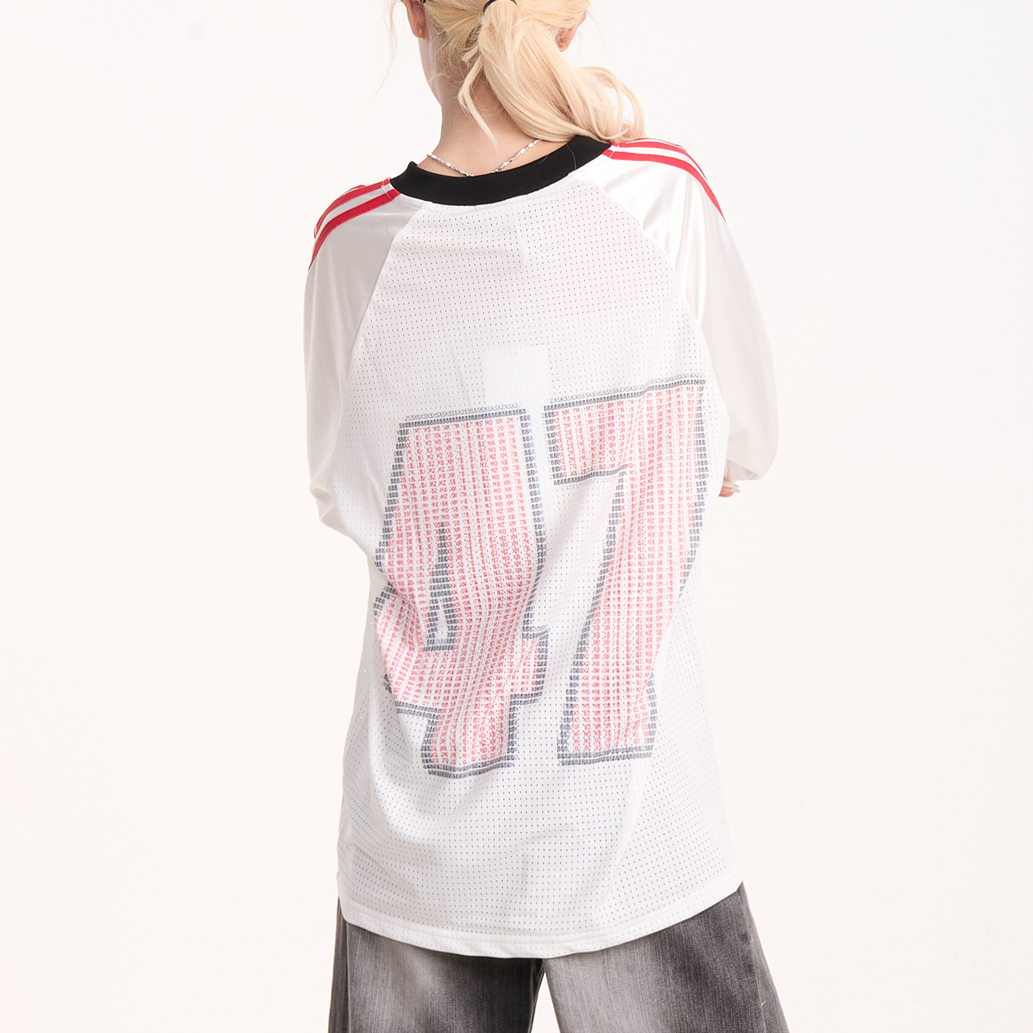 復古條紋Kitty猫印花長袖T恤女美式運動風寬鬆網眼上衣