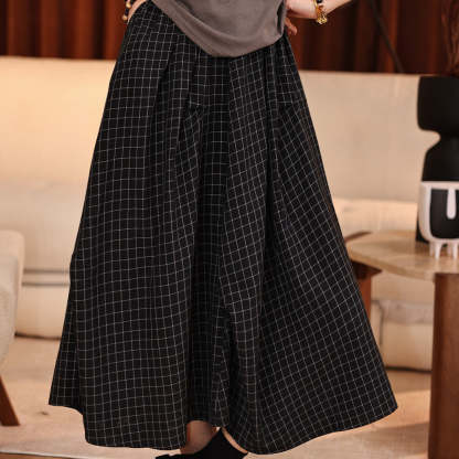 赫本風格子半身裙女2025新款高腰顯瘦中長款a字裙