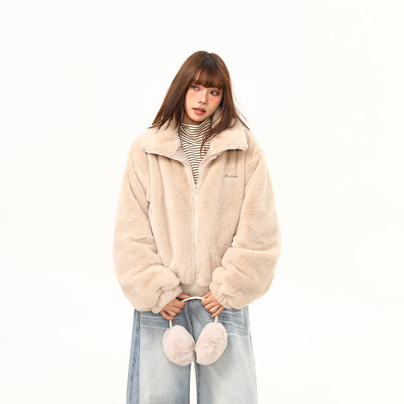 復古氣質高級感軟糯毛絨棉服外套女短寬鬆百搭冬季上衣