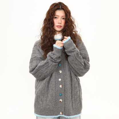 美式復古磨毛設計感開衫毛衣女秋冬慵懶風軟糯針織衫外套