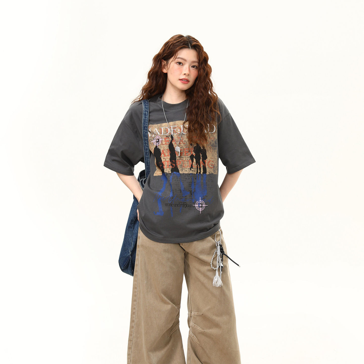 美式復古做舊印花短袖T恤女夏季新款寬鬆百搭上衣