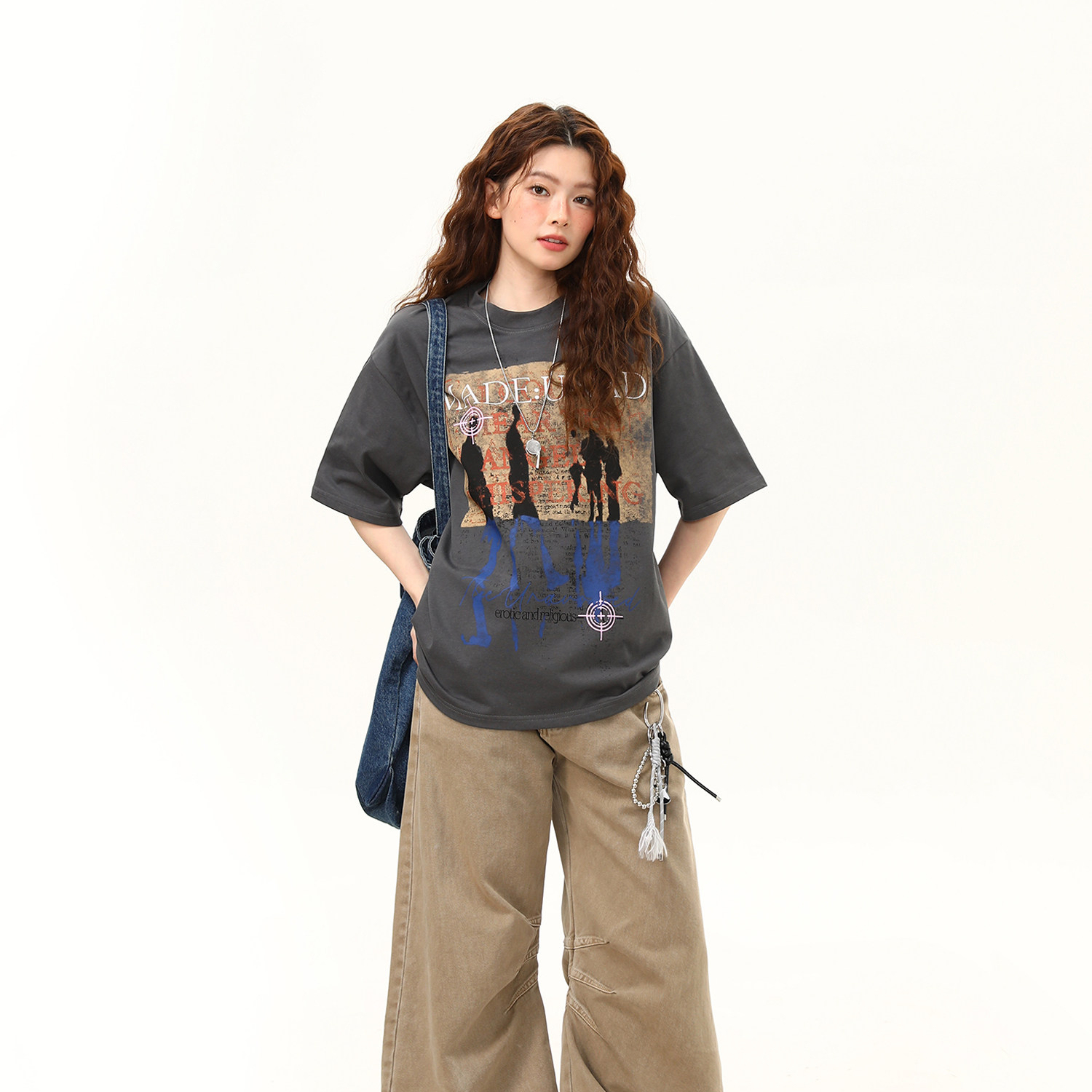 美式復古做舊印花短袖T恤女夏季新款寬鬆百搭上衣