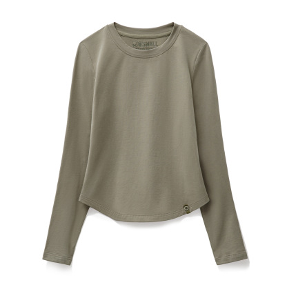 2025新款黑白色圓領磨毛修身長袖t恤打底衫內搭上衣女士早秋