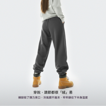 深灰色針織加絨厚保暖衛褲抽繩收口束脚休閒直筒長褲子女士冬