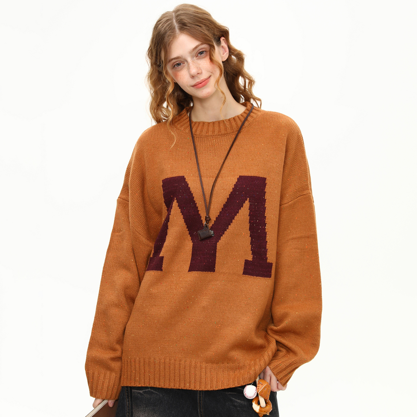 美式復古字母學院風針織衫毛衣女秋冬圓領套頭慵懶風上衣