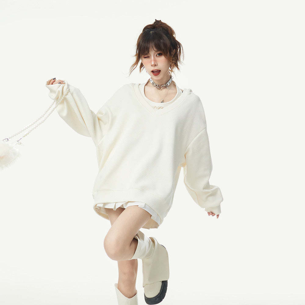 美式復古連帽套頭衛衣春秋季正肩oversize重磅寬鬆背心兩件套