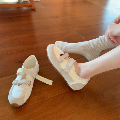 雙魔術貼軟底軟面芭蕾單鞋瑪麗珍運動風休閒鞋女