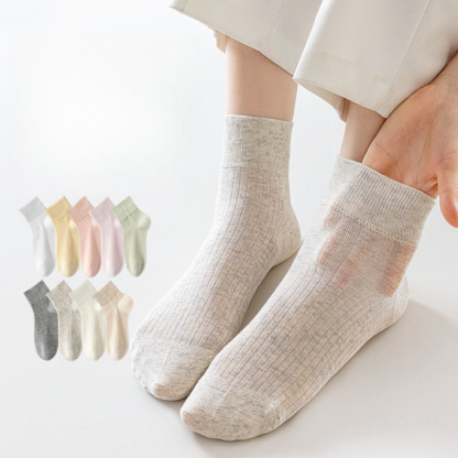 超薄無骨款舒適不勒脚吸汗透氣糖果色耐磨簡約短中筒棉襪女夏