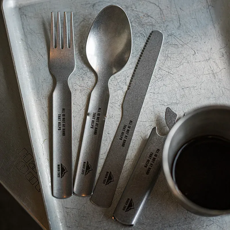 四合一露營餐具套裝戶外便攜不銹鋼多功能刀叉勺開瓶器