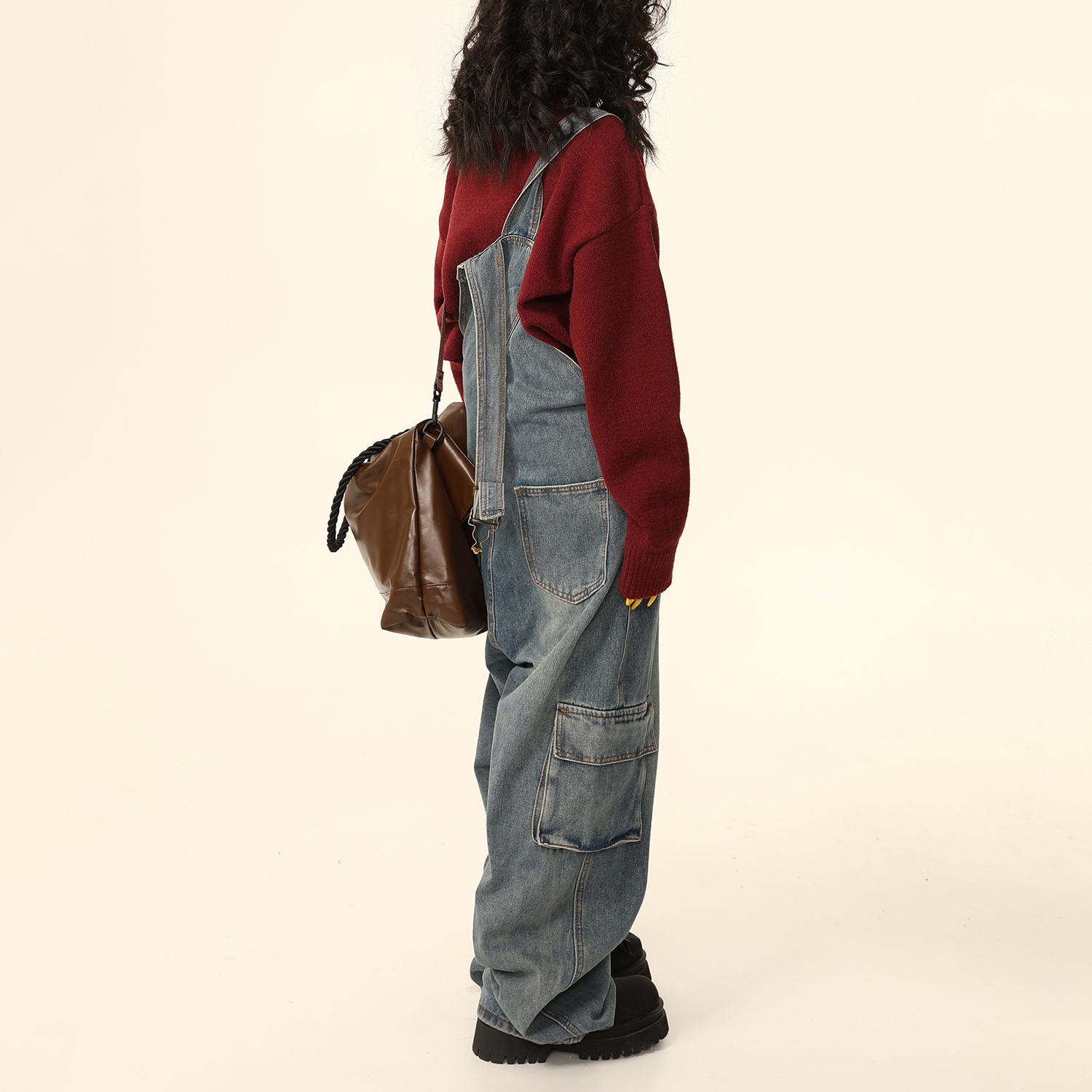 美式復古顯瘦小個子工裝牛仔背帶褲女寬鬆闊腿連體褲秋季