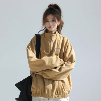 巴恩風立領外套女春秋小個子短款美式復古工裝夾克