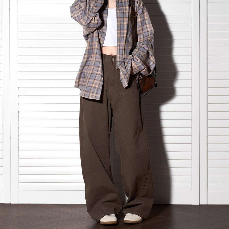 白色美式高街直筒顯瘦休閒褲女cleanfit窄版闊腿褲子