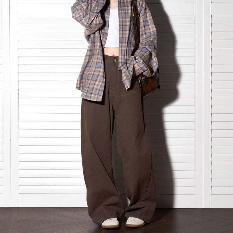 白色美式高街直筒顯瘦休閒褲女cleanfit窄版闊腿褲子