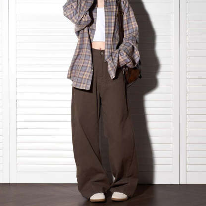 白色美式高街直筒顯瘦休閒褲女cleanfit窄版闊腿褲子