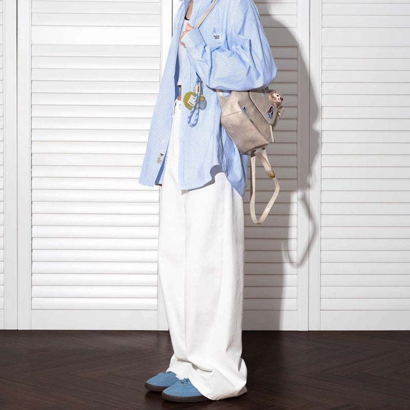 白色美式高街直筒顯瘦休閒褲女cleanfit窄版闊腿褲子