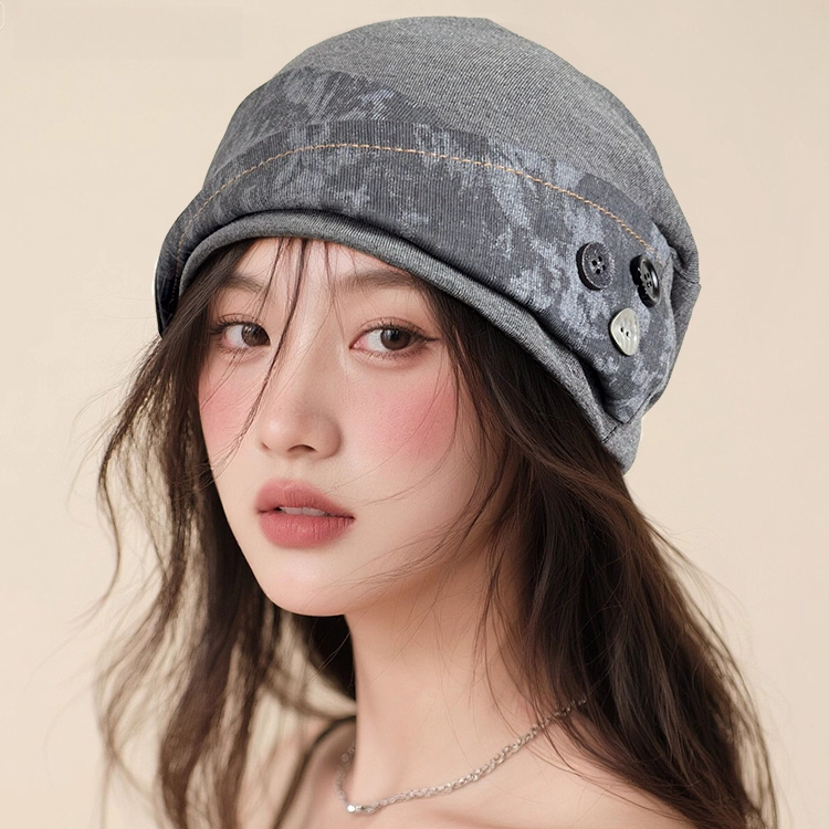 拼接紐扣顯臉小堆堆帽街頭套頭帽韓版日系百搭冷帽