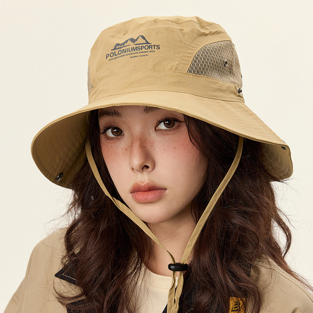 美式復古休閒卡其色登山帽女夏季防曬透氣遮陽漁夫帽子釣魚露營帽