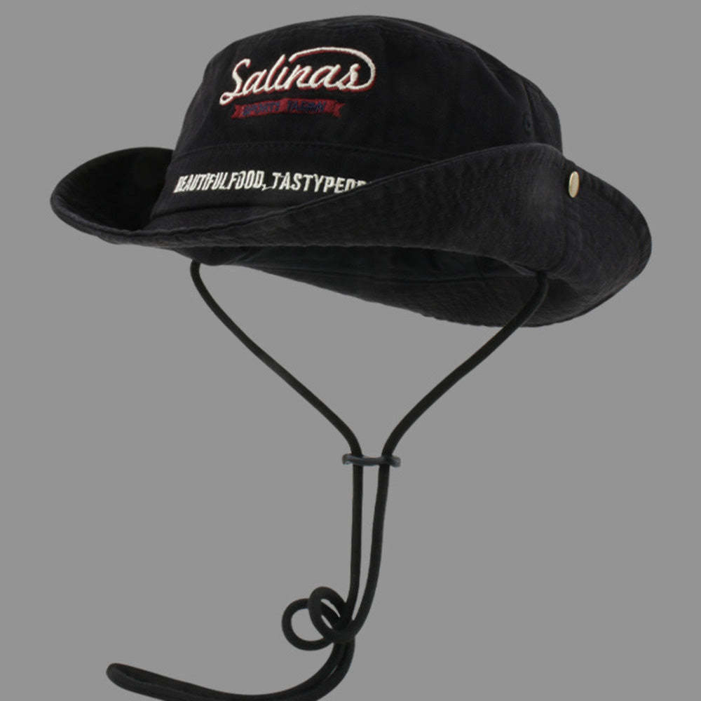 美式阿美哢嘰日系工裝系帶漁夫帽子女戶外登山帽防曬西部牛仔帽