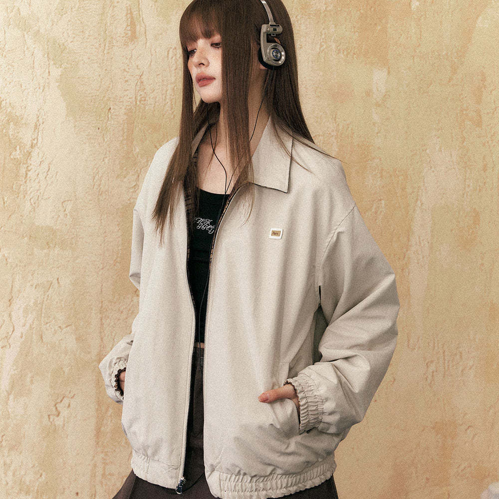 美拉德復古格子外套女春秋拉鍊長袖兩面穿百搭夾克上衣