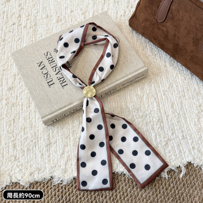 法式復古抽拉系脖絲巾項鍊女春季新款波點領巾長條毛衣鏈圍巾配飾