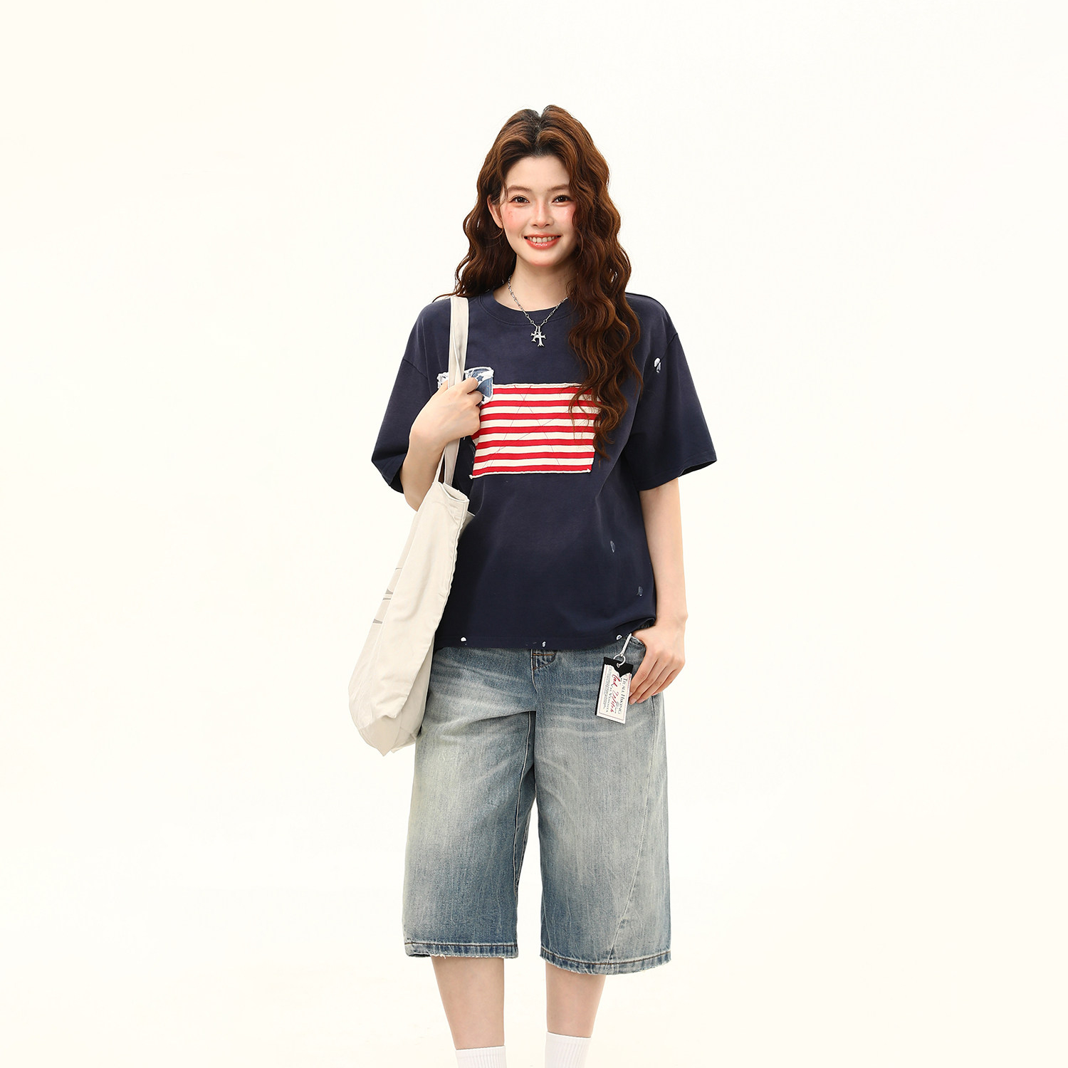 美式復古設計感潑墨短袖T恤女夏季潮流百搭上衣