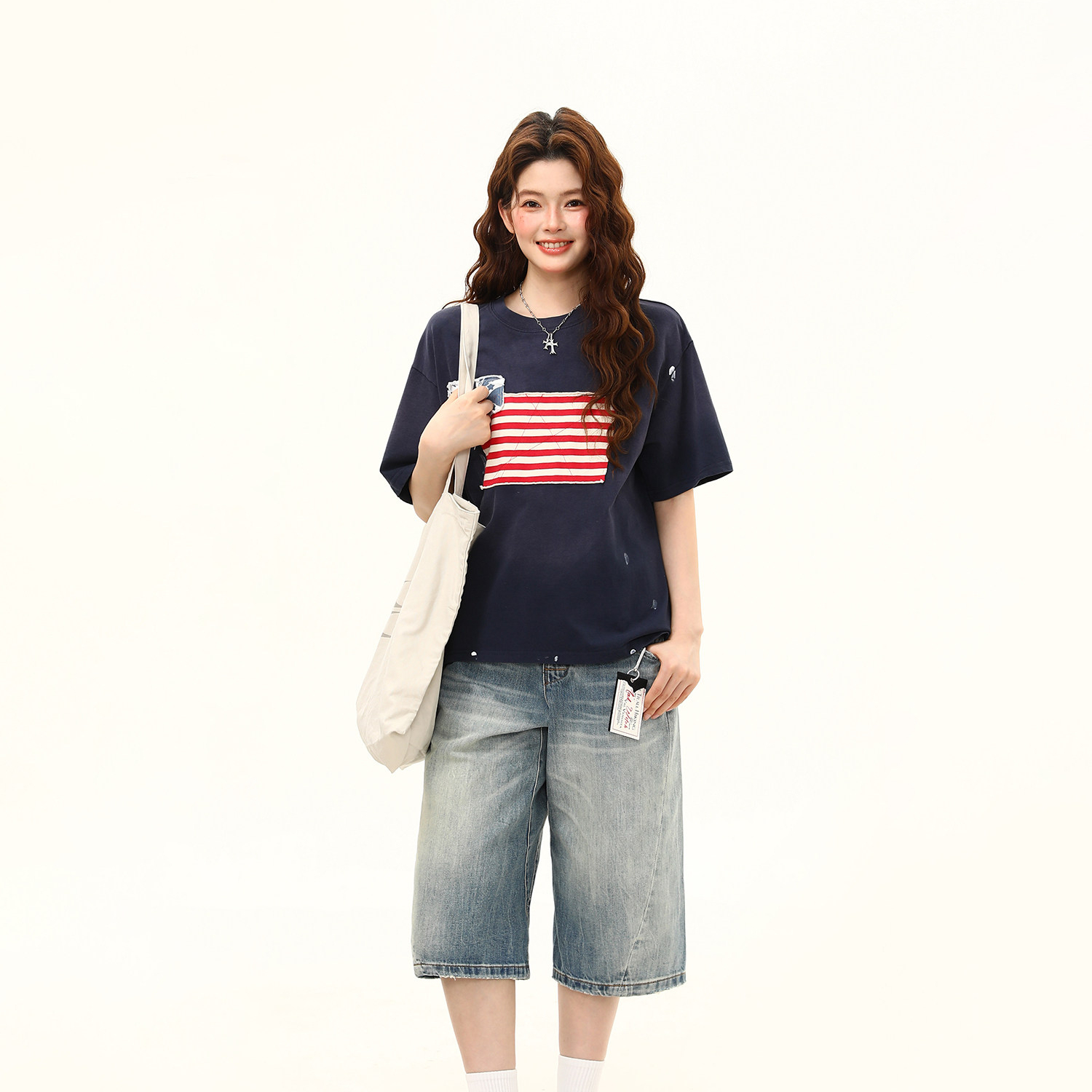 美式復古設計感潑墨短袖T恤女夏季潮流百搭上衣