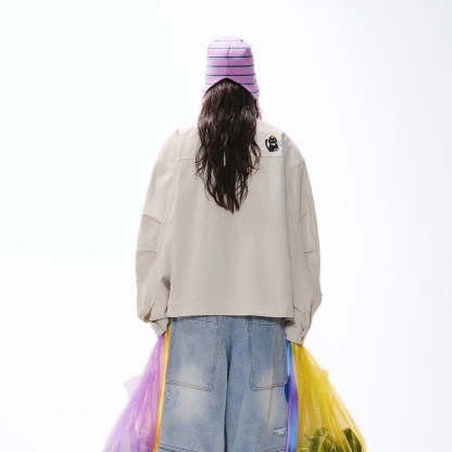 復古設計感工裝外套女春季新款街頭刺繡夾克寬鬆百搭上衣