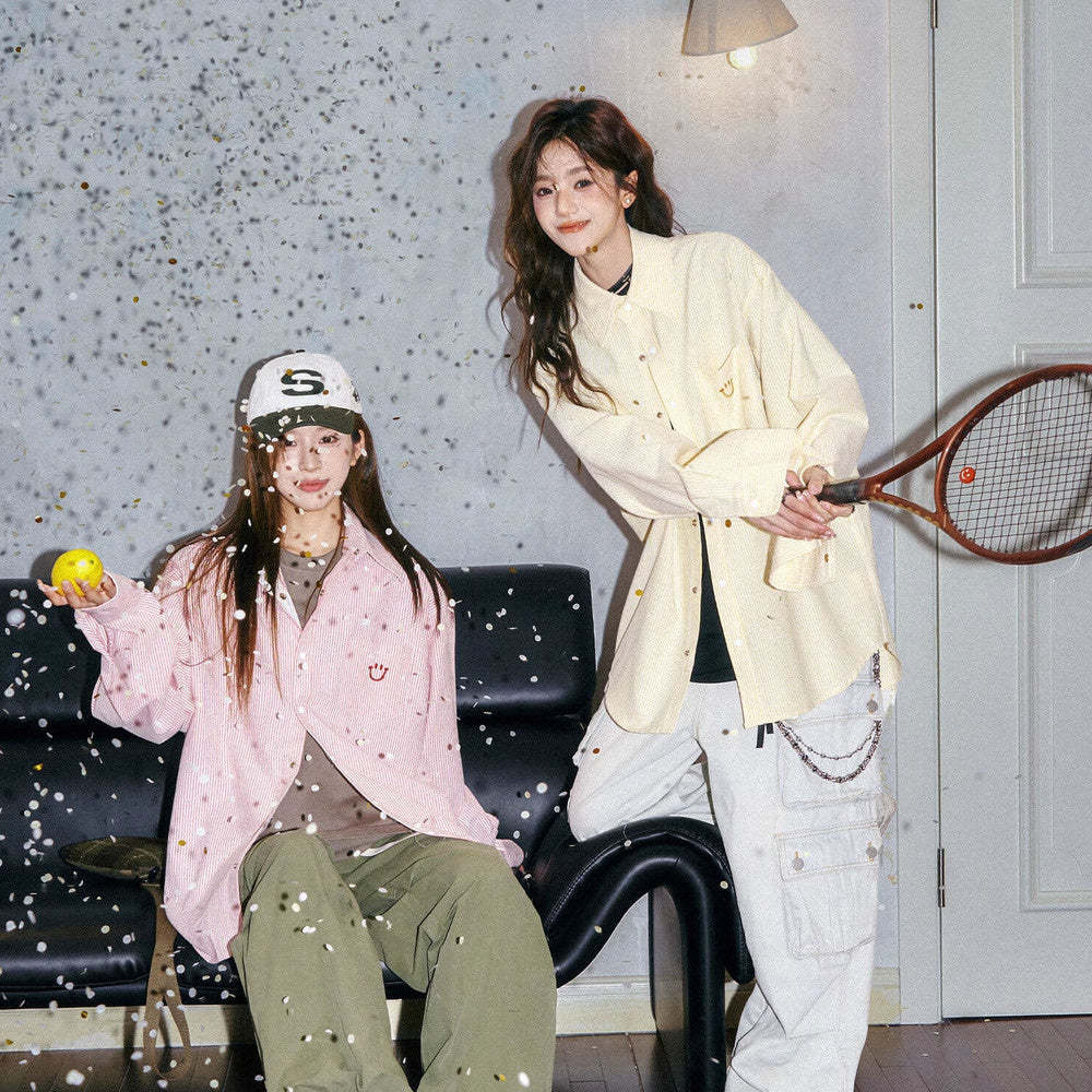 條紋襯衫女2024早秋新款上衣韓系別致小個子薄襯衣