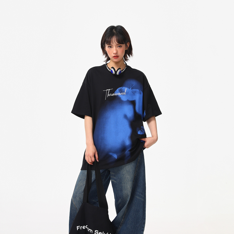 美式街頭小眾設計感印花潮牌短袖T恤女夏季寬鬆百搭tee