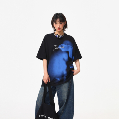 美式街頭小眾設計感印花潮牌短袖T恤女夏季寬鬆百搭tee