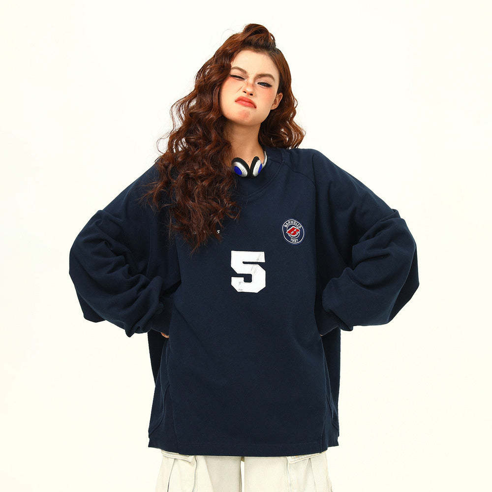 美式復古運動風字母套頭衛衣女寬鬆秋季百搭上衣