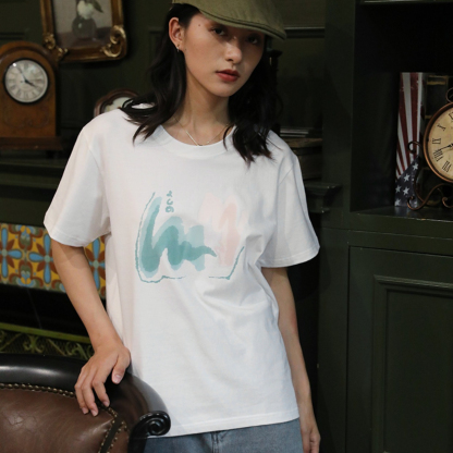 白色圓領時尚復古夏季百搭小眾短袖女純棉寬鬆ins印花T恤女