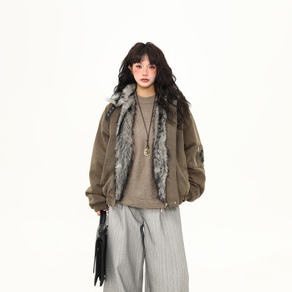 毛領座山雕棉服外套女美式潮牌高級感加厚冬季棉衣新款