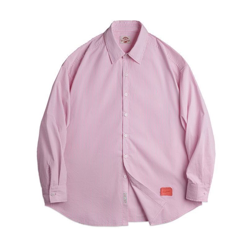 淺春系粉白條紋襯衫慵懶度假風外套微彈鏤空oversize上衣春女