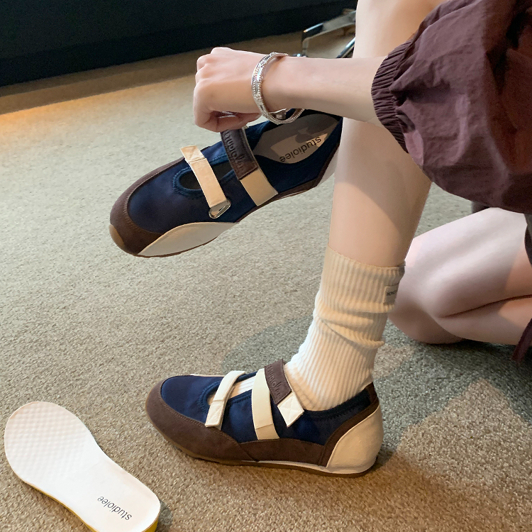 雙魔術貼軟底軟面芭蕾單鞋瑪麗珍運動風休閒鞋女