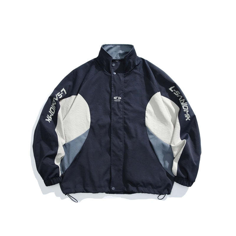 撞色拼接運動外套女春秋2025新款寬鬆設計感休閒立領夾克上衣