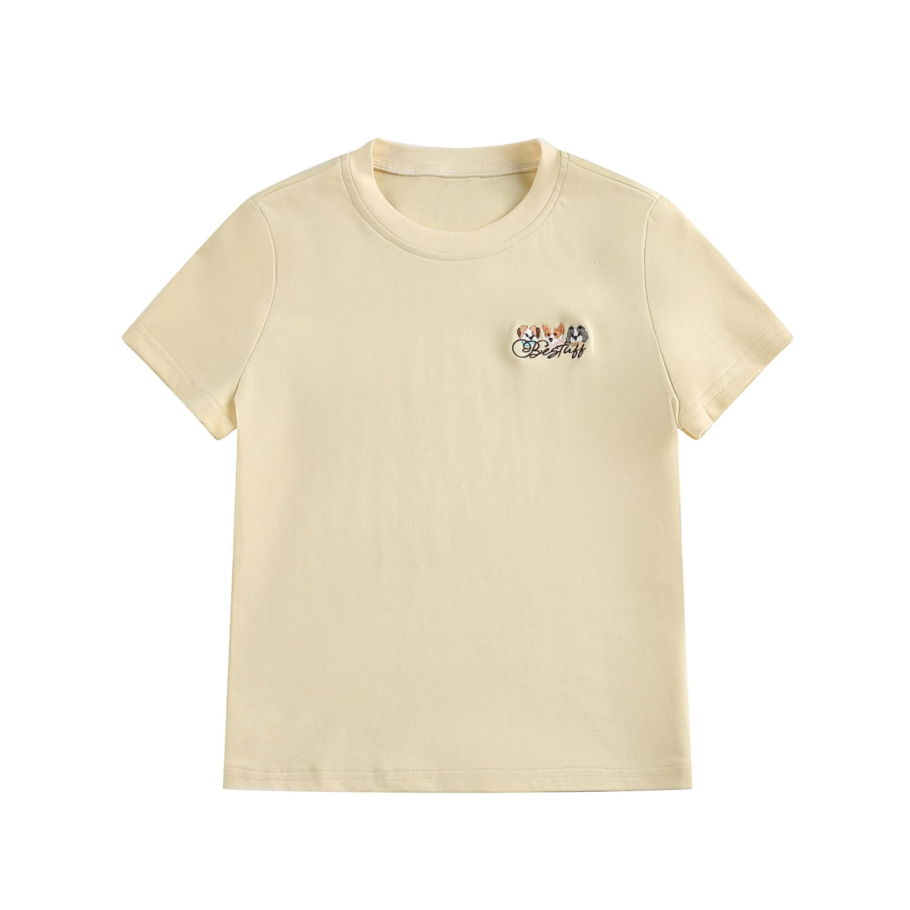 修身小狗印花灰色正肩短袖T恤女裝夏季新款短款辣妹半袖上衣