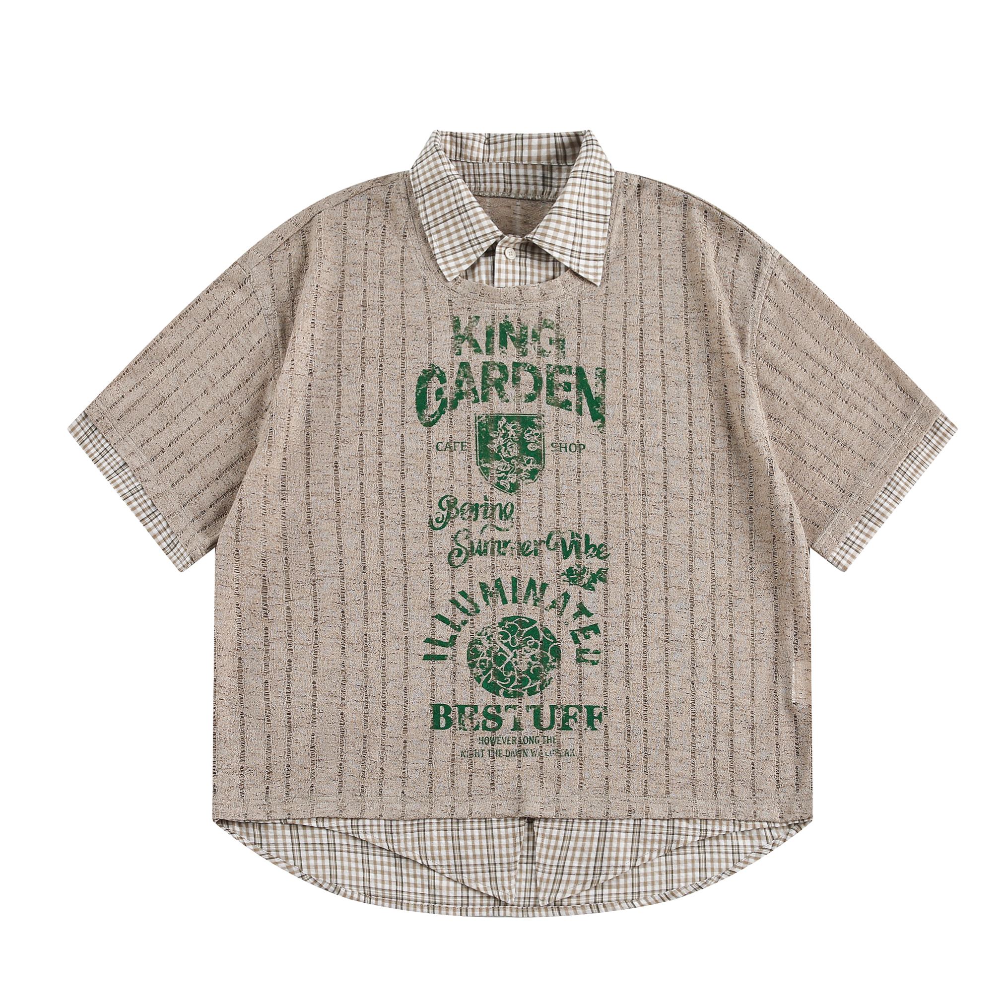 罩衫假兩件短袖t恤女2025夏季新款寬鬆襯衫領氣質套頭上衣女