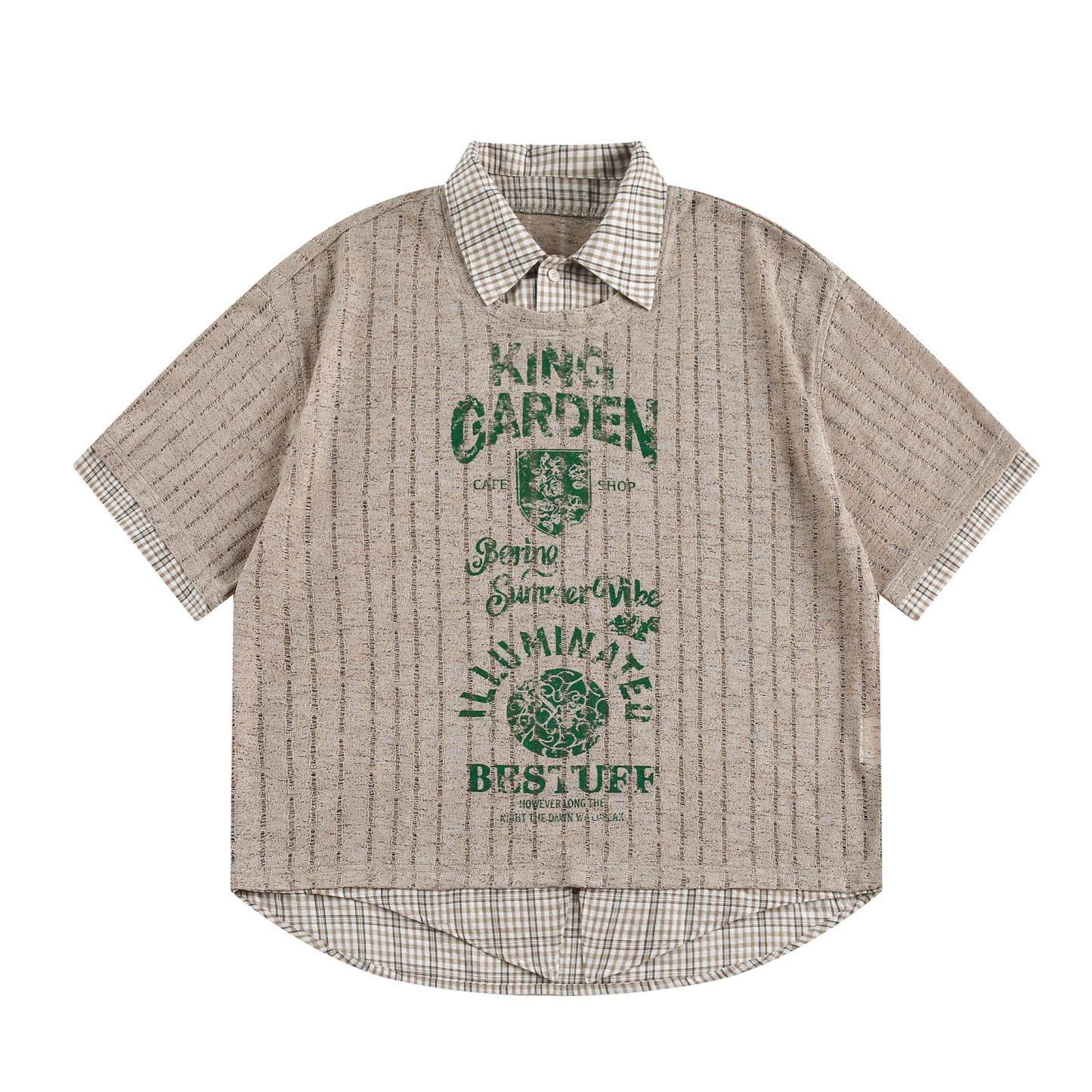 罩衫假兩件短袖t恤女2025夏季新款寬鬆襯衫領氣質套頭上衣女