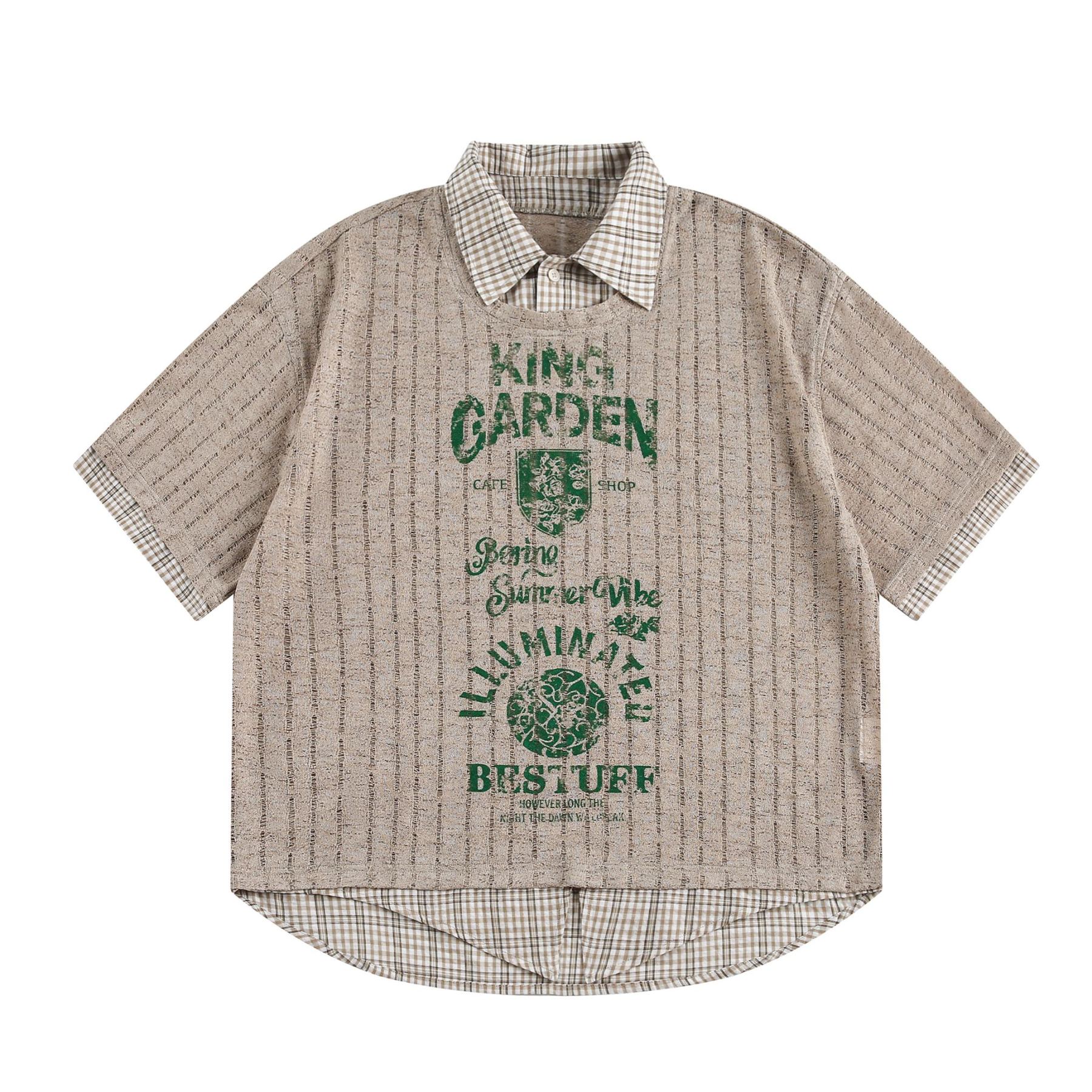 罩衫假兩件短袖t恤女2025夏季新款寬鬆襯衫領氣質套頭上衣女