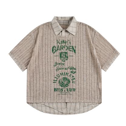 罩衫假兩件短袖t恤女2025夏季新款寬鬆襯衫領氣質套頭上衣女